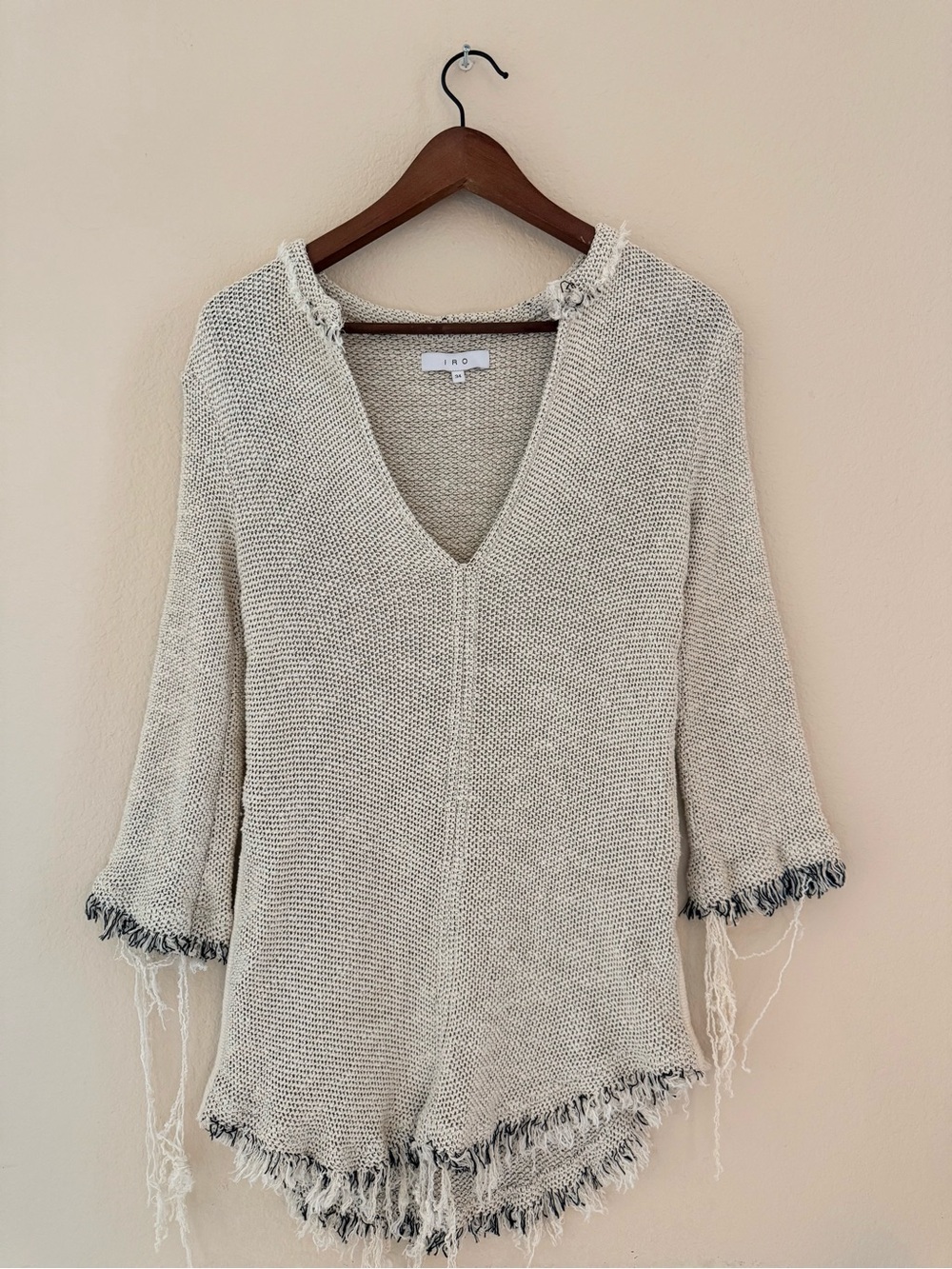 IRO Koltone women's ivory and black fringe sweater